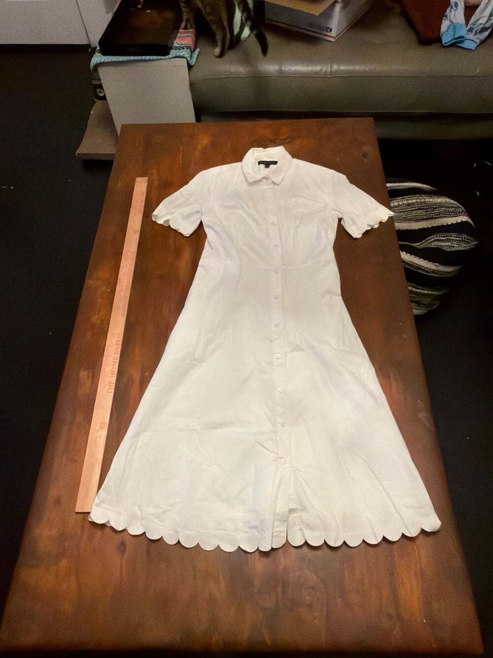 Banana Republic White Scalloped Short-Sleeve Midi Shirtdress